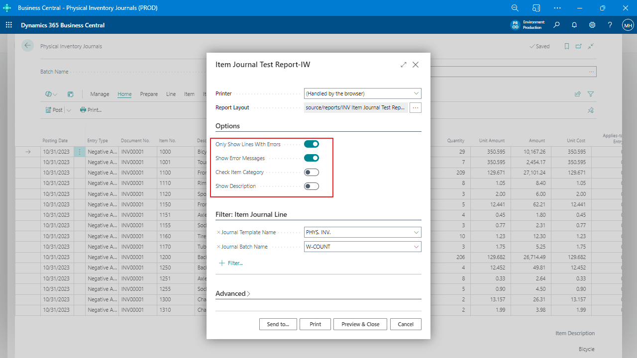 screenshot of Advanced Inventory Count